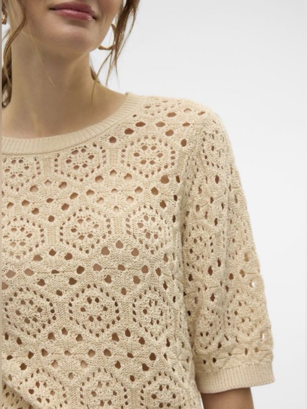 Vero Moda Cream Cotton Crochet Knit Top Size M NWT